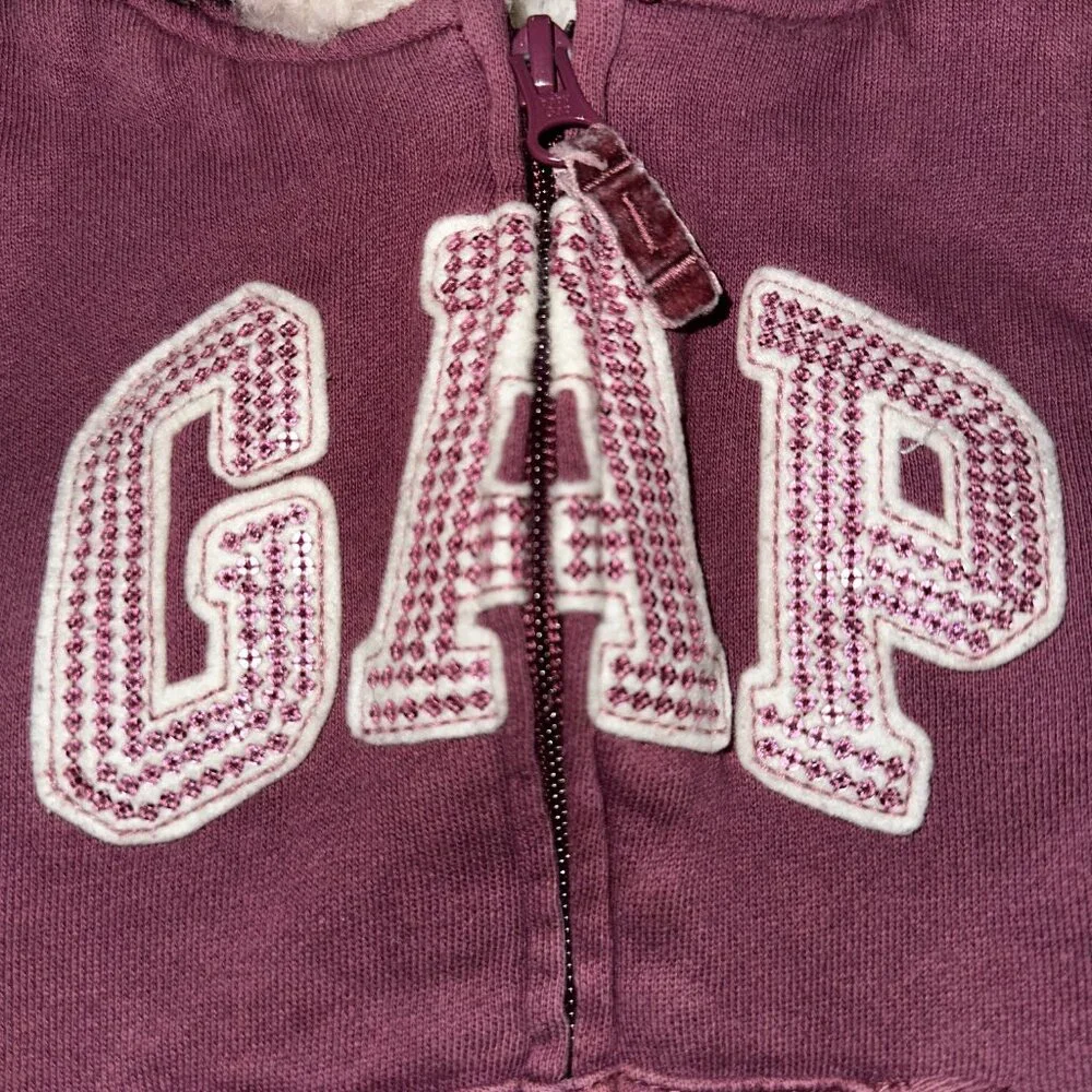 Girls 2yr 2T Baby Gap Logo Purple Zip Up Hoodie GLITTER arch logo